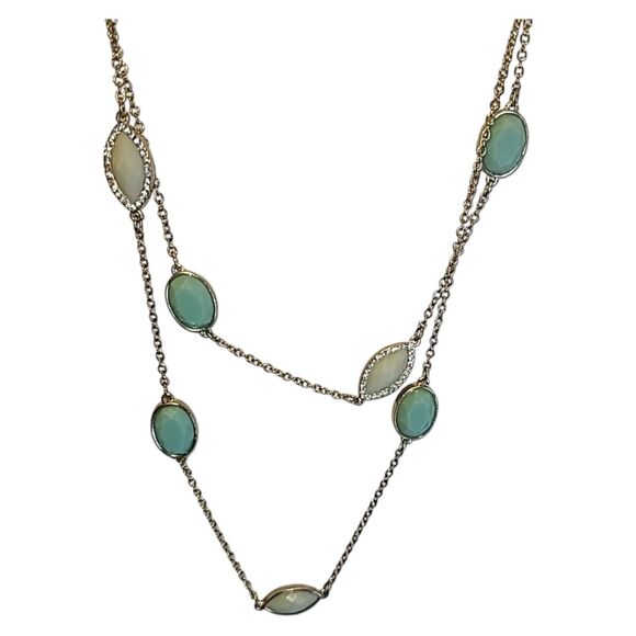 Banana Republic Gold Tone Mint Green & Beige Acrylic Station Necklace 32" - Picture 2 of 7